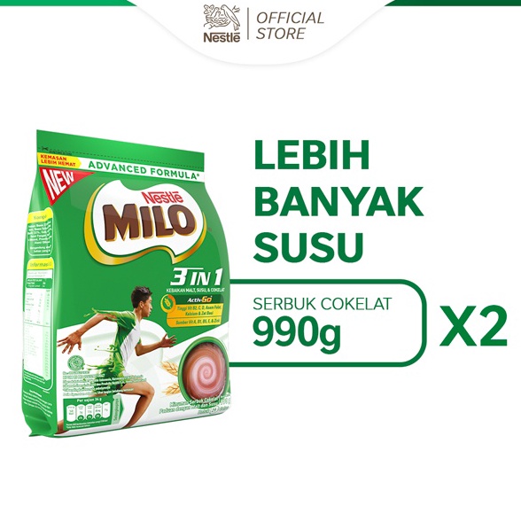 

Terk!!ni 3in1 ACTIV-GO Susu Coklat Pouch 990 Gr x 2pcs Trendy