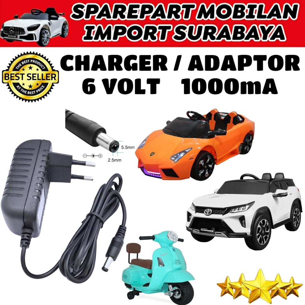 ✨TERBARU✨ PUSAT ADAPTOR 6 VOLT CHARGER MOBIL MOBILAN AKI MOTOR MOTORAN ANAK CASSAN CAS AKI 6V 7AMPER