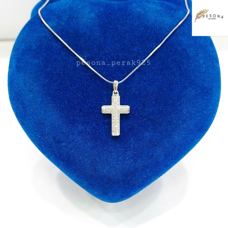 KALUNG PERAK ASLI 925 LAPIS EMAS PUTIH KALUNG SALIB KALUNG WANITA/PRIA LIONTIN SALIB PERMATA PERAK A