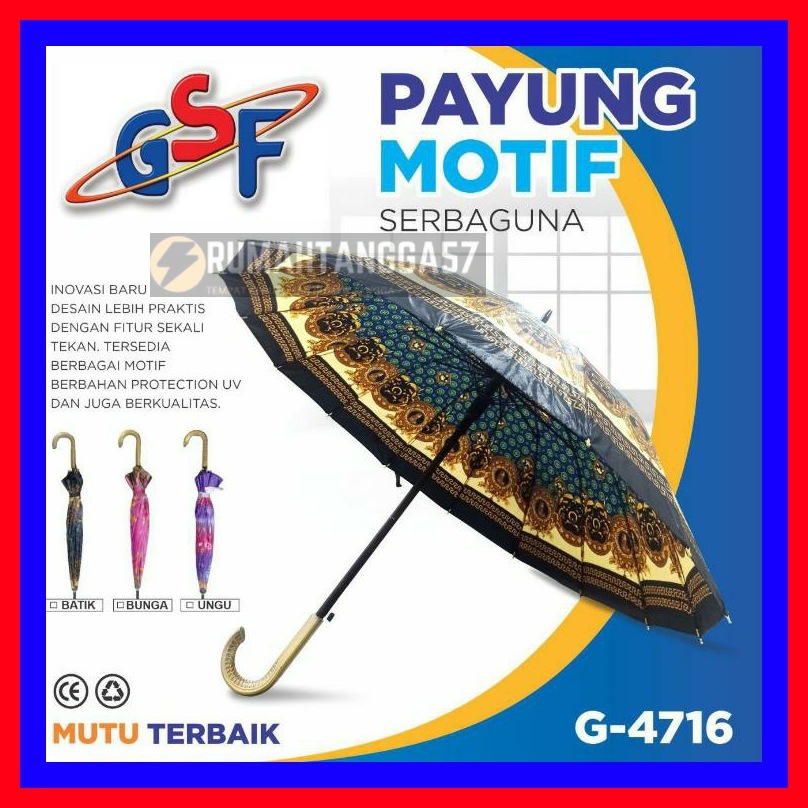 PAYUNG GSF G-4716 / PAYUNG MOTIF SERBAGUNA GSF 4716 / PAYUNG 16 JARI / PAYUNG SATIN DEWASA 16 JARI M