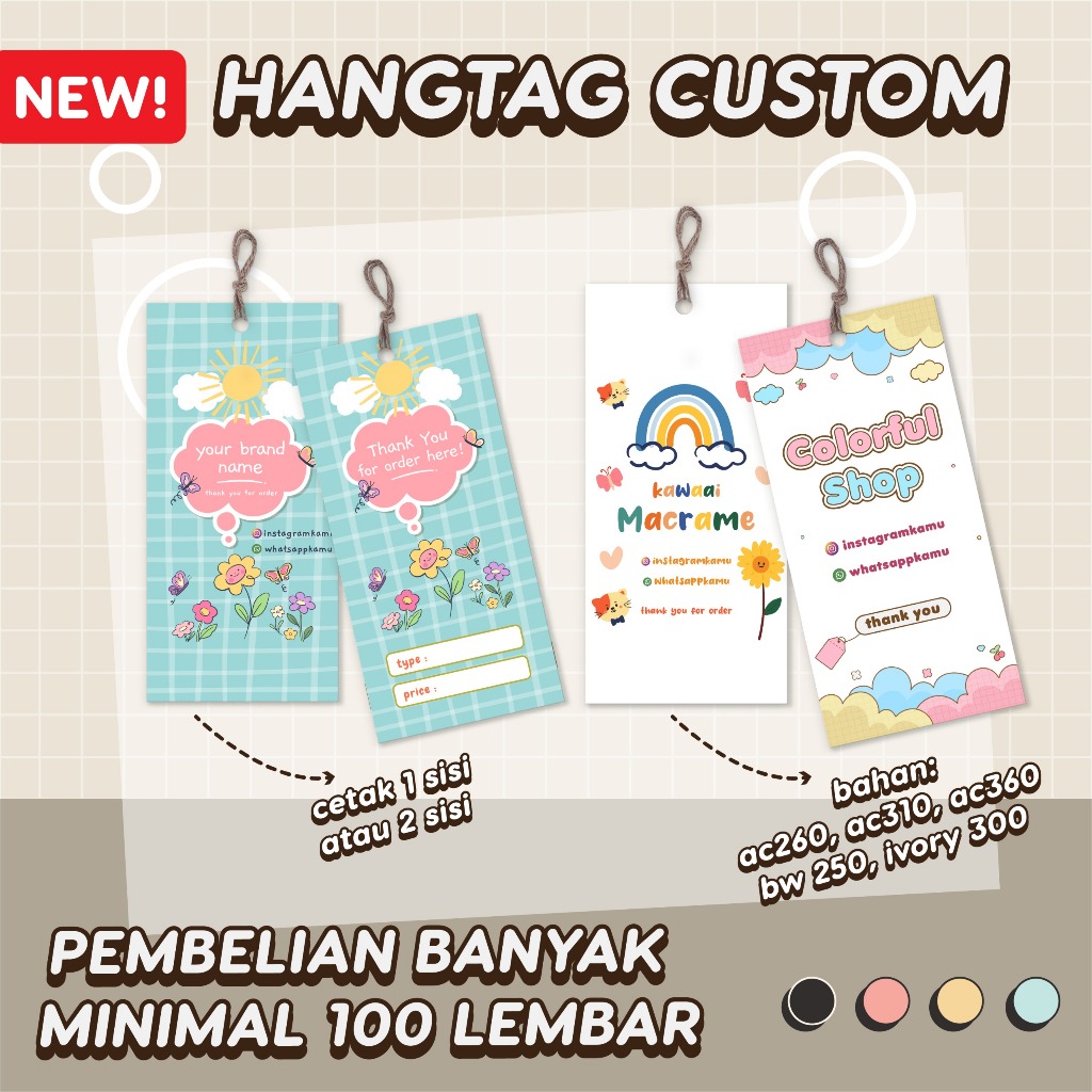 

Pembelian Minimal 100 Lembar - HangTag Label Baju Custom A3 1 Sisi | Print Cetak Hang Tag Aksesoris 2 Sisi Free Design