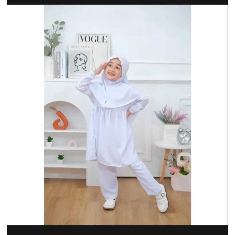 Baju stelan putih anak perempuan/Baju muslim anak/Baju gamis anak/baju stelan anak TK/Baju stelan an