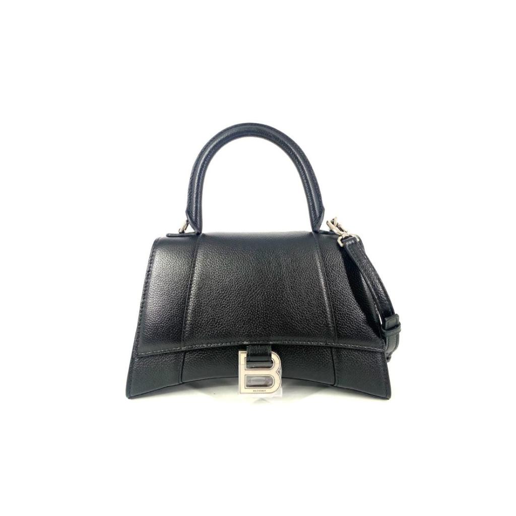 Hand Bag Balenciaga Hourglass XS Leather in Black with Silver Logo