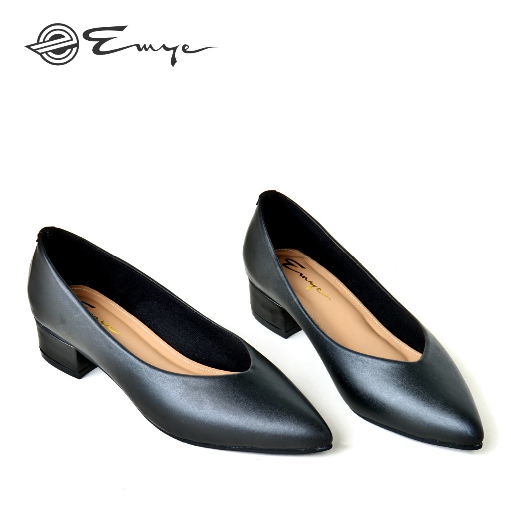 Grosiran Murah Emye - Sepatu Pantofel Wanita Polos Kulit Sintetis Kantor Kerja Hitam Cream Mocca gas