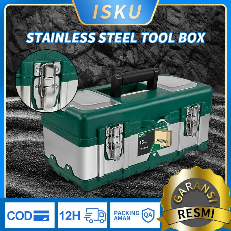 ISKU TOOL BOX BESI 15-20 INCH BOX KOTAK PERKAKAS BESI TOOLBOX METAL CASE TOOL BOX BESAR STAINLESS