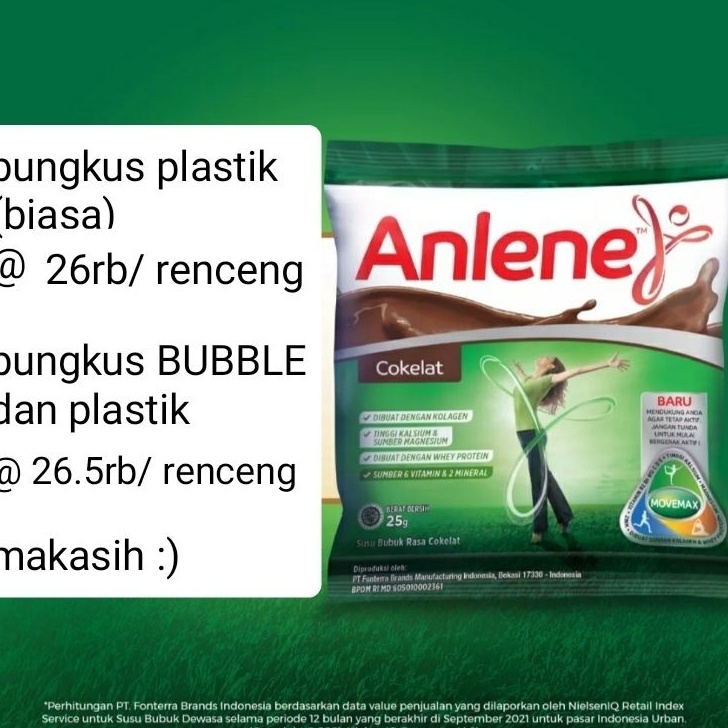 

JBNB7663 ✓ [PROMO] ANLENE SACHET COKELAT 25gr x 10 pcs - exp Nov24