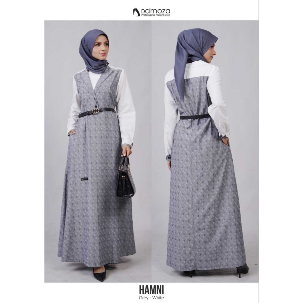 GAMIS DAMOZA Hamni Grey / Baju Damoza / Dress Muslim - shafeeaofficial