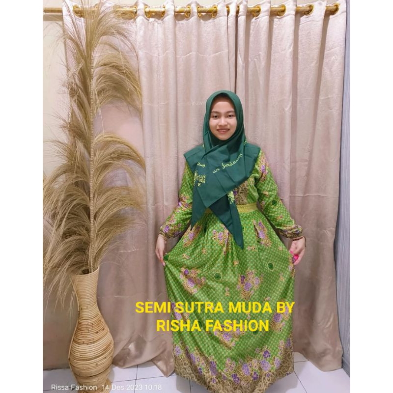 Gamis Muslimat NU Semi Sutra Warna Hijau Muda Seragam NU Hijau Muda terbaru Fashion muslim fashion w
