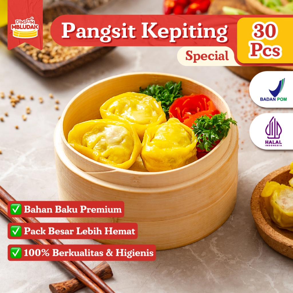 

Dimsum Mbludak Pangsit Kepiting Frozen Dimsum Special Halal 30 Pcs