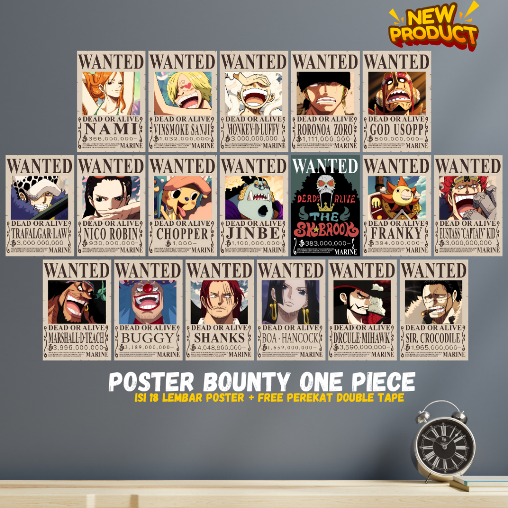 18 Pcs Poster Bounty One Piece Terbaru After Arc Wano New Bounty / Poster Dinding One Piece