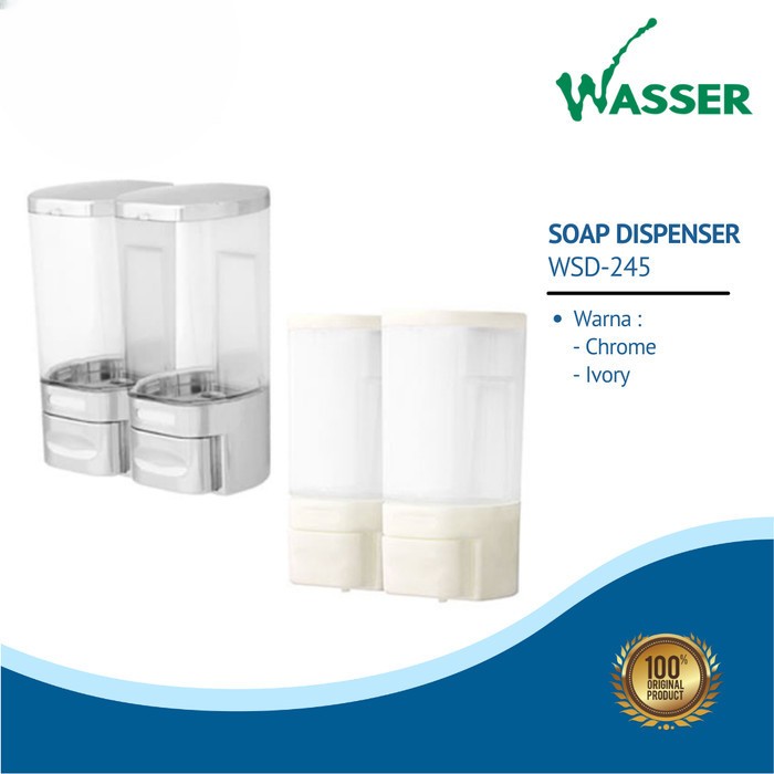 WSD 245/145 TEMPAT SABUN CAIR WASSER PUTIH SILVER // DISPENSER SABUN 450ML CHROME SINGLE DOUBLE