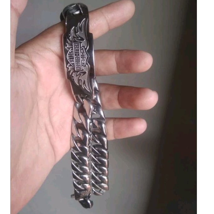Gelang Pria Rantai Plat Harley Davidson Titanium Gold Emas /silver