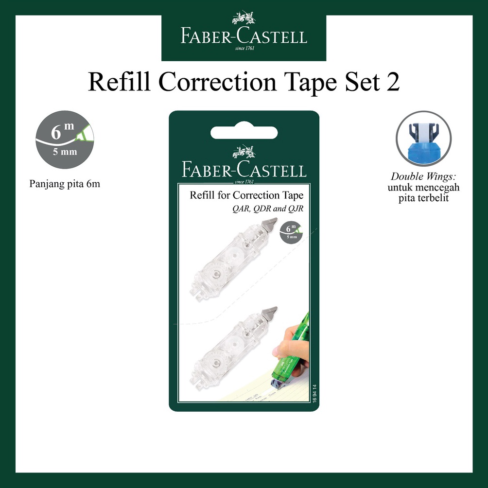 

D!skon Refill Correction Tape Faber Castell Untuk Tipe QAR / QJR / QDR / Chameleon / R1 / Twist Correction Tape / Set 2 Pcs / Isi Ulang Kualitas Terbaik
