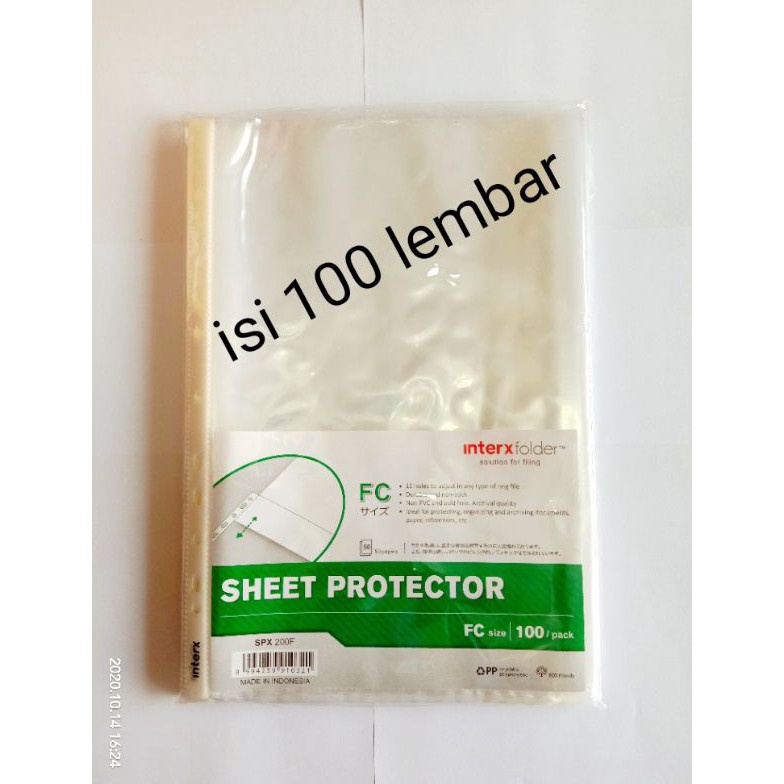 

Promo.. sheet protector / plastik pp pocket folio inter x folder. isi 100 lembar 7N0