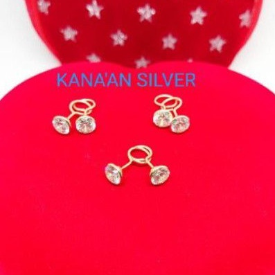 Dijual Giwang toge anak& dewasa bungkus mata berlian putih perak asli 925/silver lapisan emas kuning