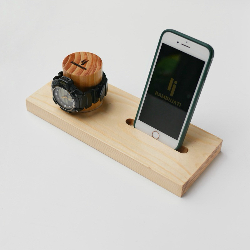 Tempat jam tangan dari kayu / tatakan dudukan hp unik di meja