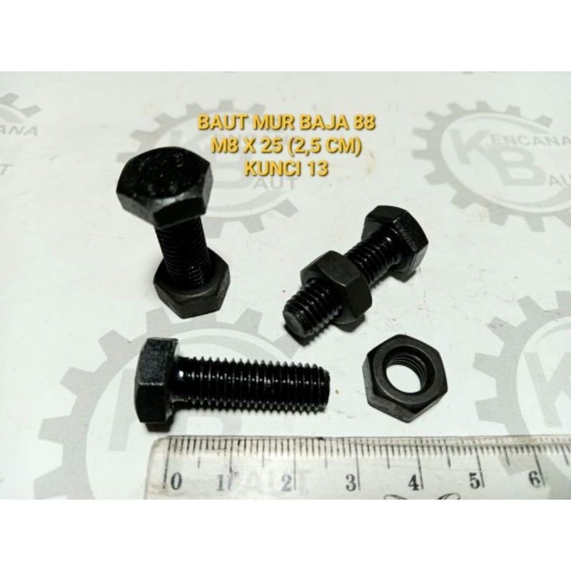 BAUT MUR BAJA 88 M8 X 25 HITAM KUNCI 13 PANJANG 2,5 CM