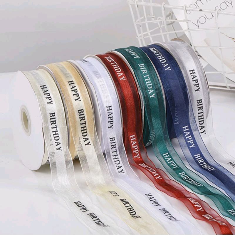 

KSNSOV - [HARGA PER METER] Pita Tulisan HBD/ pita motif simi 2.5 cm