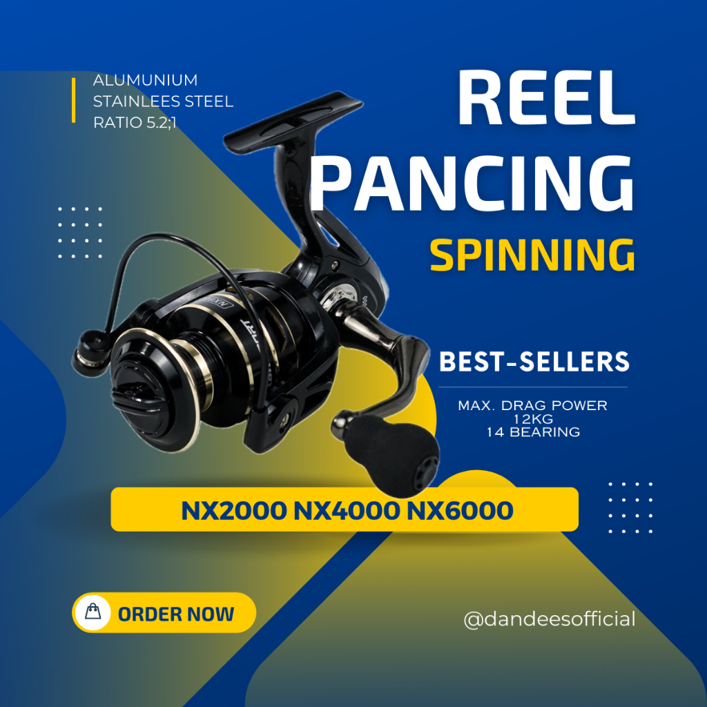 PROMO Reel Pancing Gold Sharking NX 2000/4000/6000 Metal Drag 12kg - 5.2:1 Gear Ratio Terkuat Termur