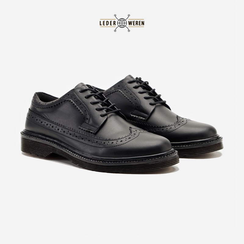 	 Lederweren - Leder Wingtip Black - Sepatu Pria Formal Pantofel Kulit	