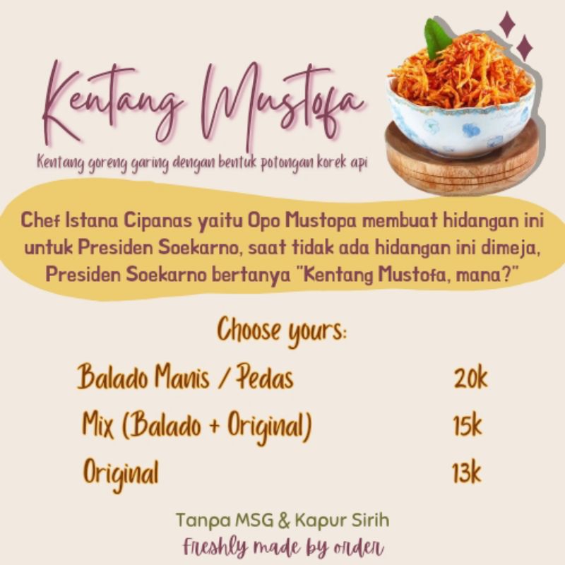 

Kentang Mustofa thinwall 500ml Kentang Balado Pedas Manis Original