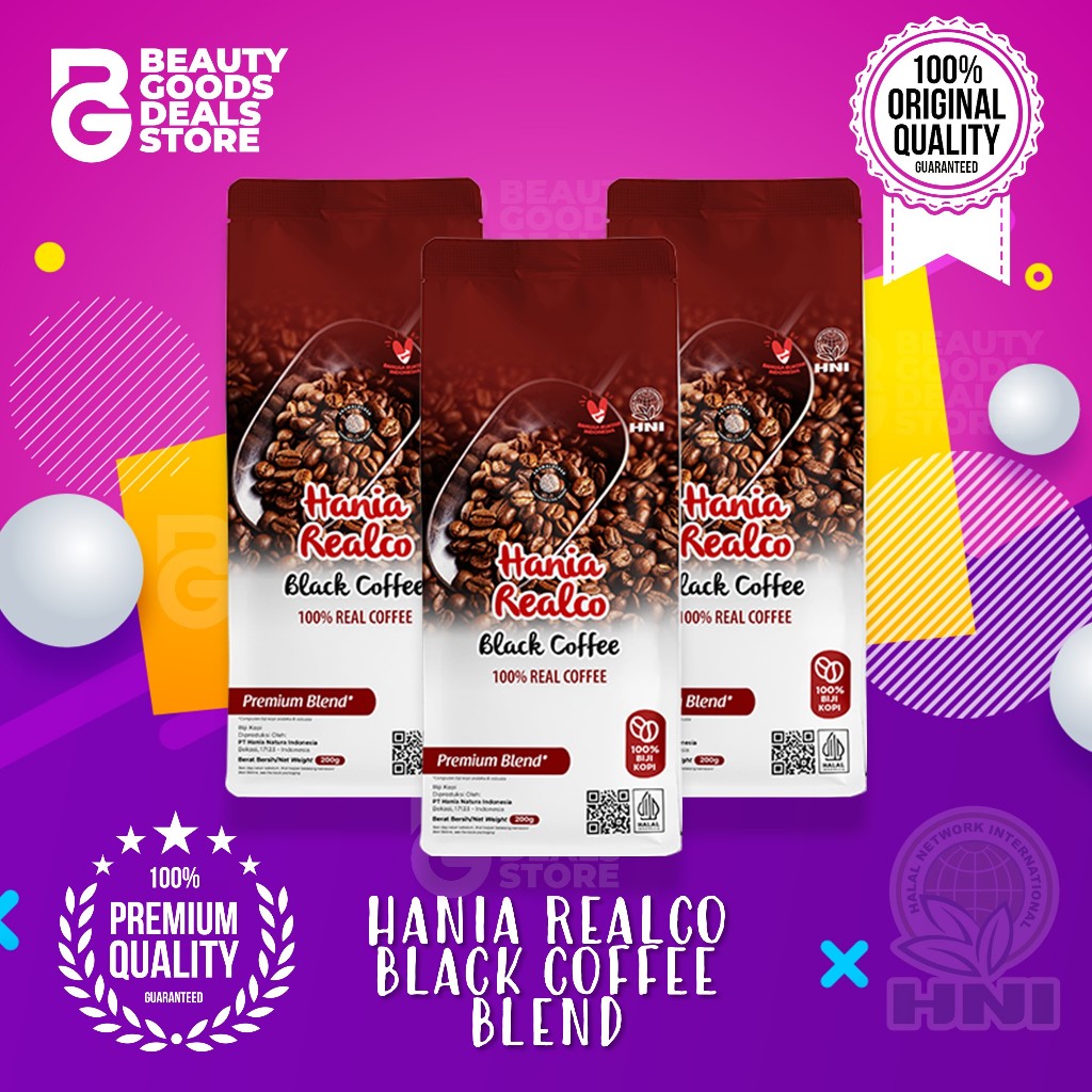 

100% Biji Kopi Arabica dan Robusta - Hania Realco Black Coffee Premium Blend HNI-HPAI