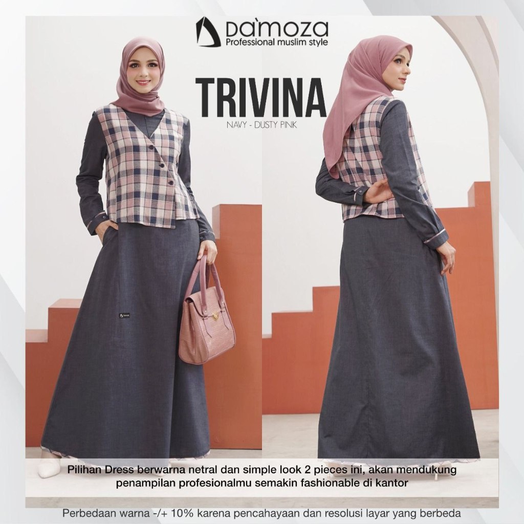 GAMIS DAMOZA Trivina Dusty Pink / Baju Damoza / Dress Muslim - shafeeaofficial