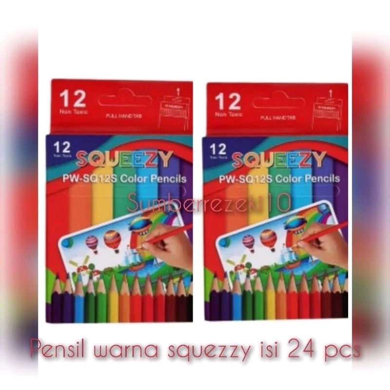 

Pensil warna 1 set 24 warna pendek squeezy/pensil warna murah squezzy isi 24