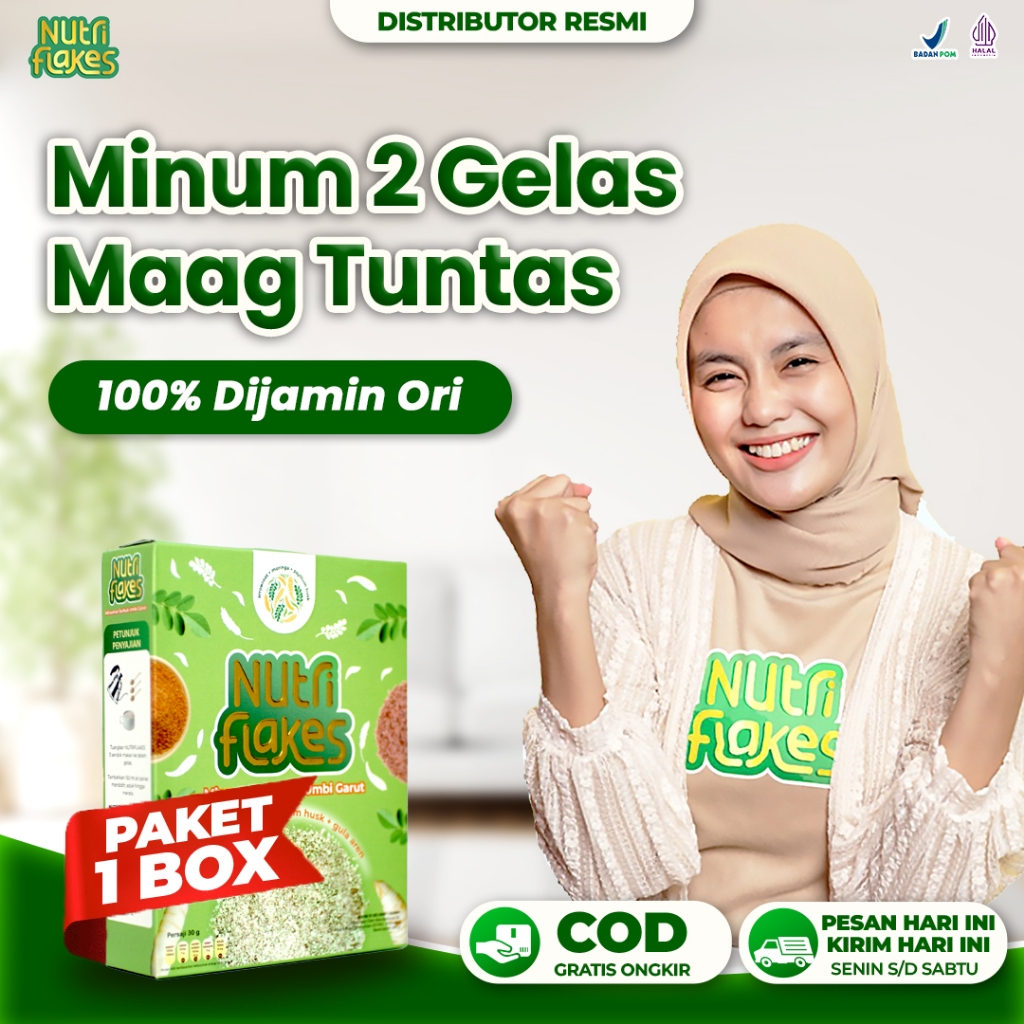 

Nutriflakes - Original Minuman Sereal Umbi Garut Solusi Atasi Asam Lambung Maag Kronis Gerd Suplemen Makanan Diet Isi 280gr