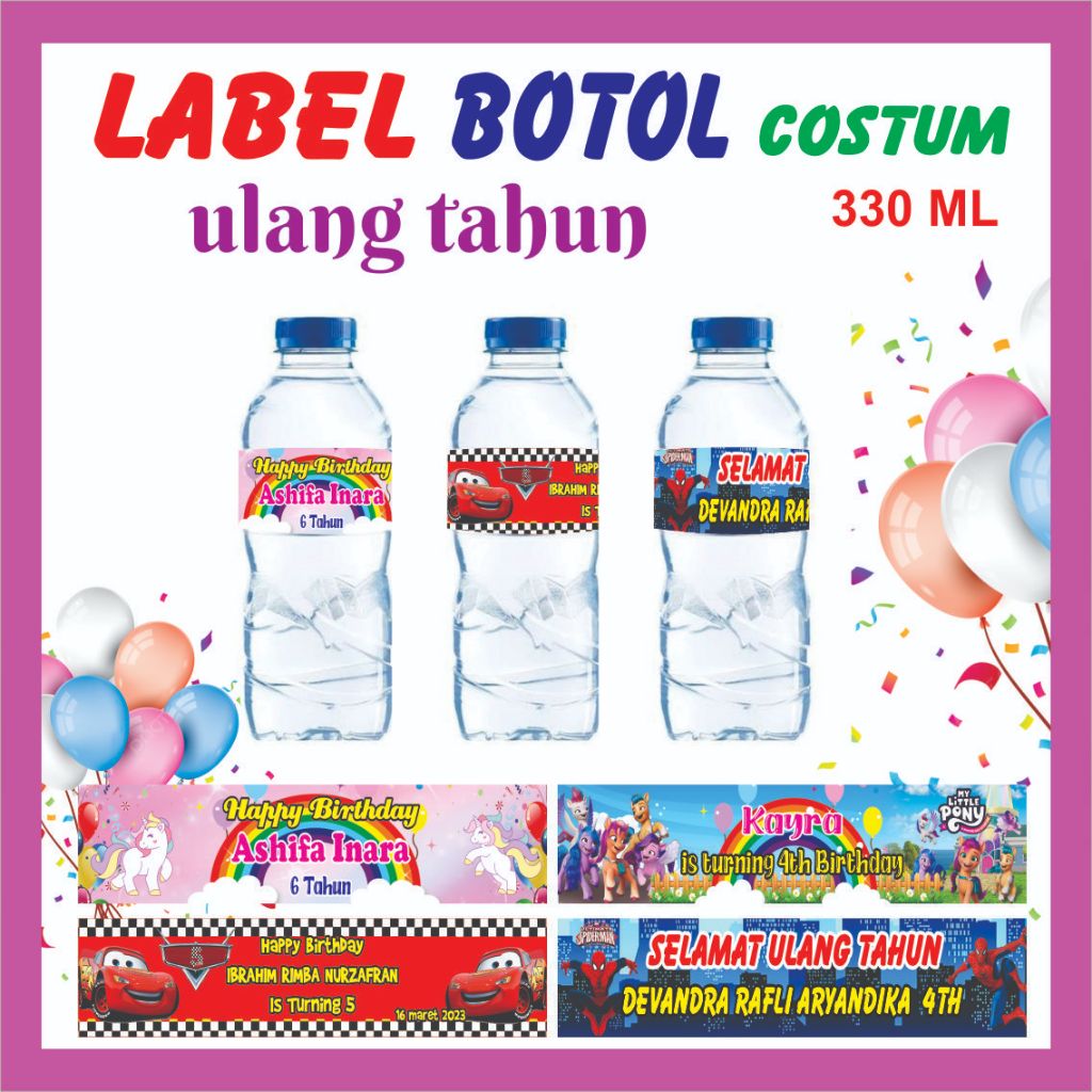 Label Botol Aqua / Air mineral - Ulang Tahun, dll