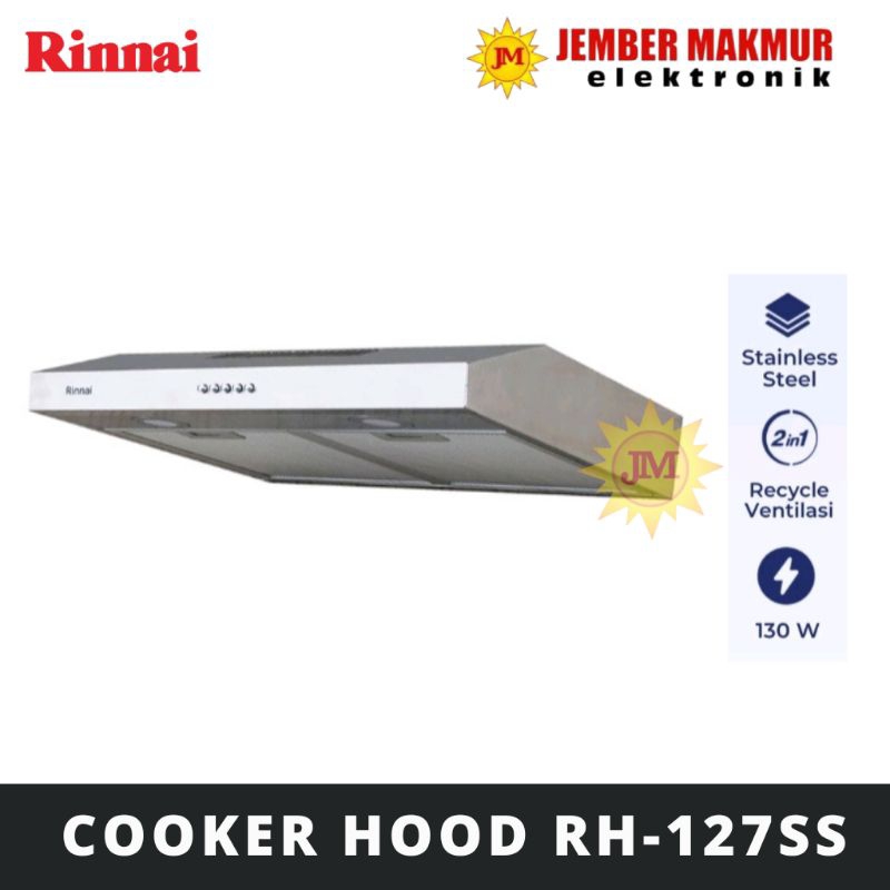 Cooker Hood Rinnai 70cm Stainless RH-127SS Penghisap Asap Dapur
