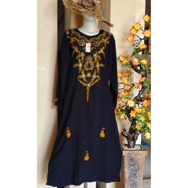 Abaya Bordir Gold atau Silver Kembang