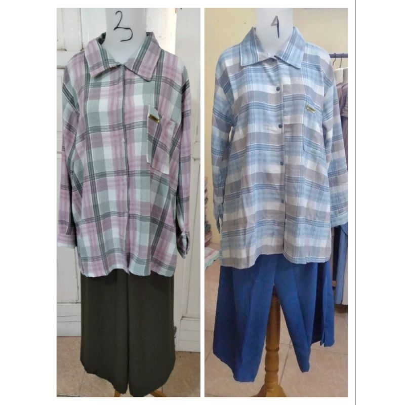 SETELAN TUNIK KEMEJA // SETCEL KEMEJA KOTAK"// SET TUNIK CRINKLE AIR FLOW