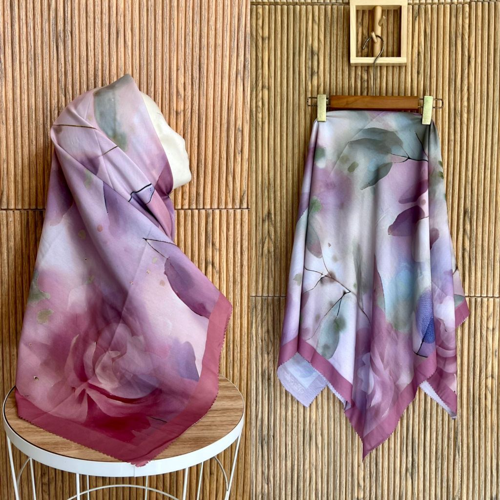 HIJAB DENAY SEGI EMPAT BABY PINK KODE D15//HIJAB VOAL SEGI EMPAT MOTIF BUNGA SERIS SERAGAM BISA COD/
