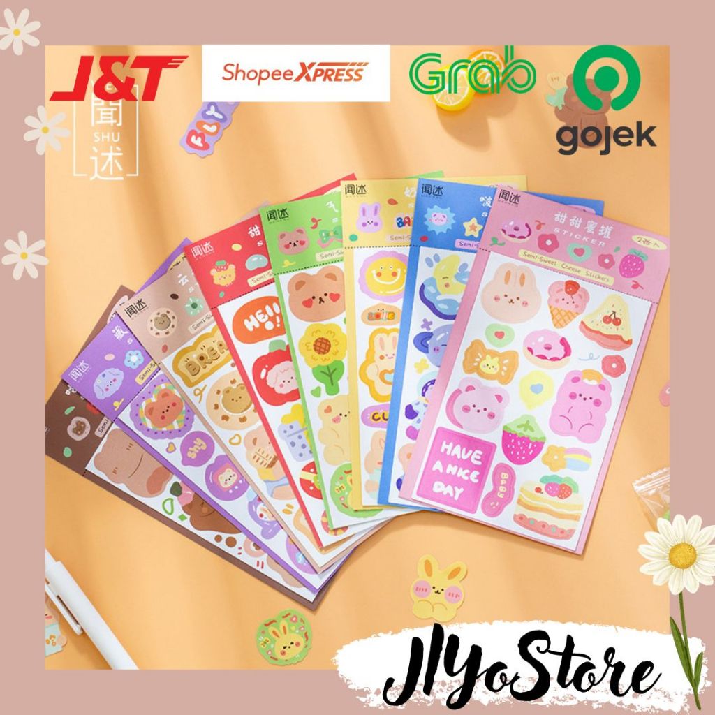 

2lembar Stiker Sticker Bujo JournalJurnal Scrapbook Planner Diary Bear Kartun Aesthetic Lucu