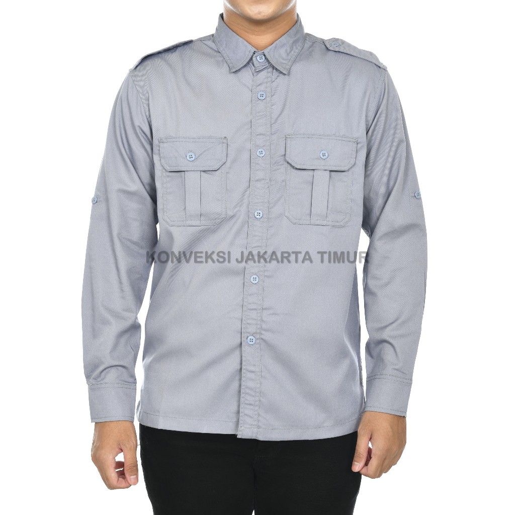 Baju Kemeja PDL Lengan Panjang Pria Wanita Warna Abu Abu - Seragam Pakaian Kerja Dinas Lapangan Outd