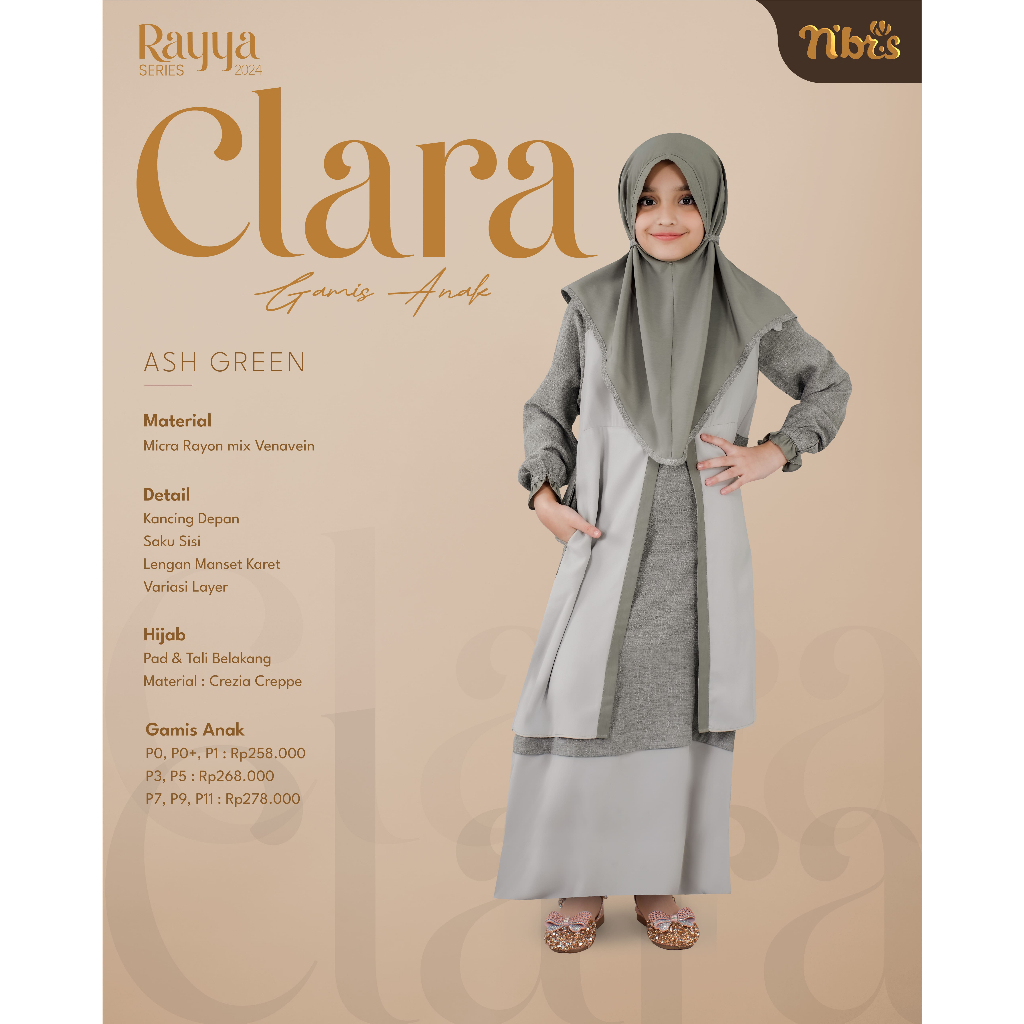 BUSANA MUSLIM GAMIS DRESS ANAK SYARI SET HIJAB HIJAU SAGE GREEN TERBARU - SARIMBIT NIBRAS 2024 RAYYA