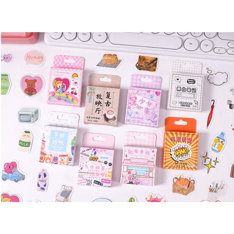 

Bubble Bunny mini Paper Stickers Cute Box / Sticker mini cute box retro stationery