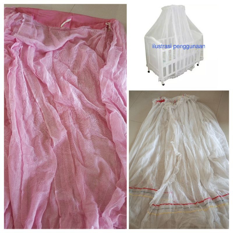 2(DUA) PRELOVED KELAMBU GANTUNG SELAMBU RANJANG BOX BAYI PUTIH PINK
