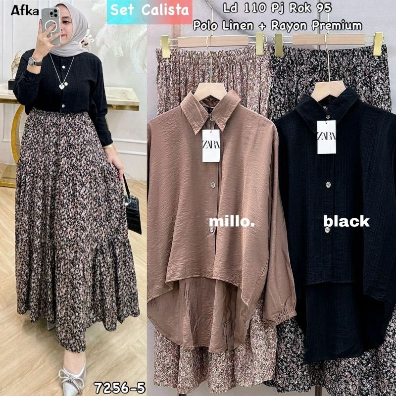 CALISTA SET ROK MOTIF RAYON MIX BLOUSE POLO LINEN 1612