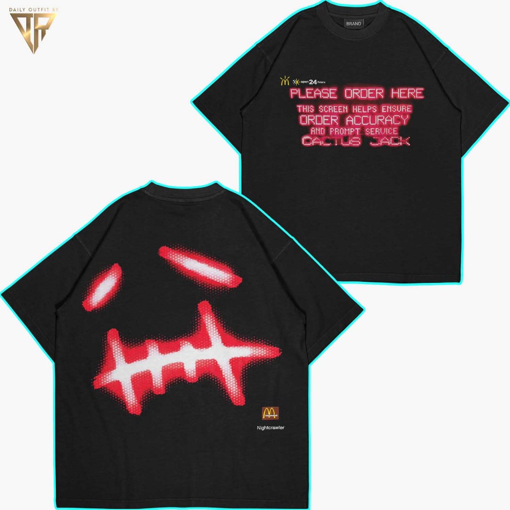 Kaos Travis Scott x Mcd McDonalds "Please Order Here" Oversize Tshirt Unisex | AR Dailyoutfit