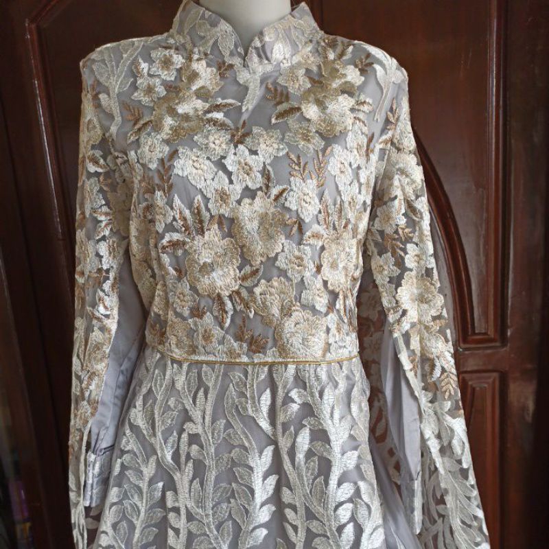 Sayap Putih Gamis Brukat Kondangan Dress Mewah Full Brokat Pesta Two Tone