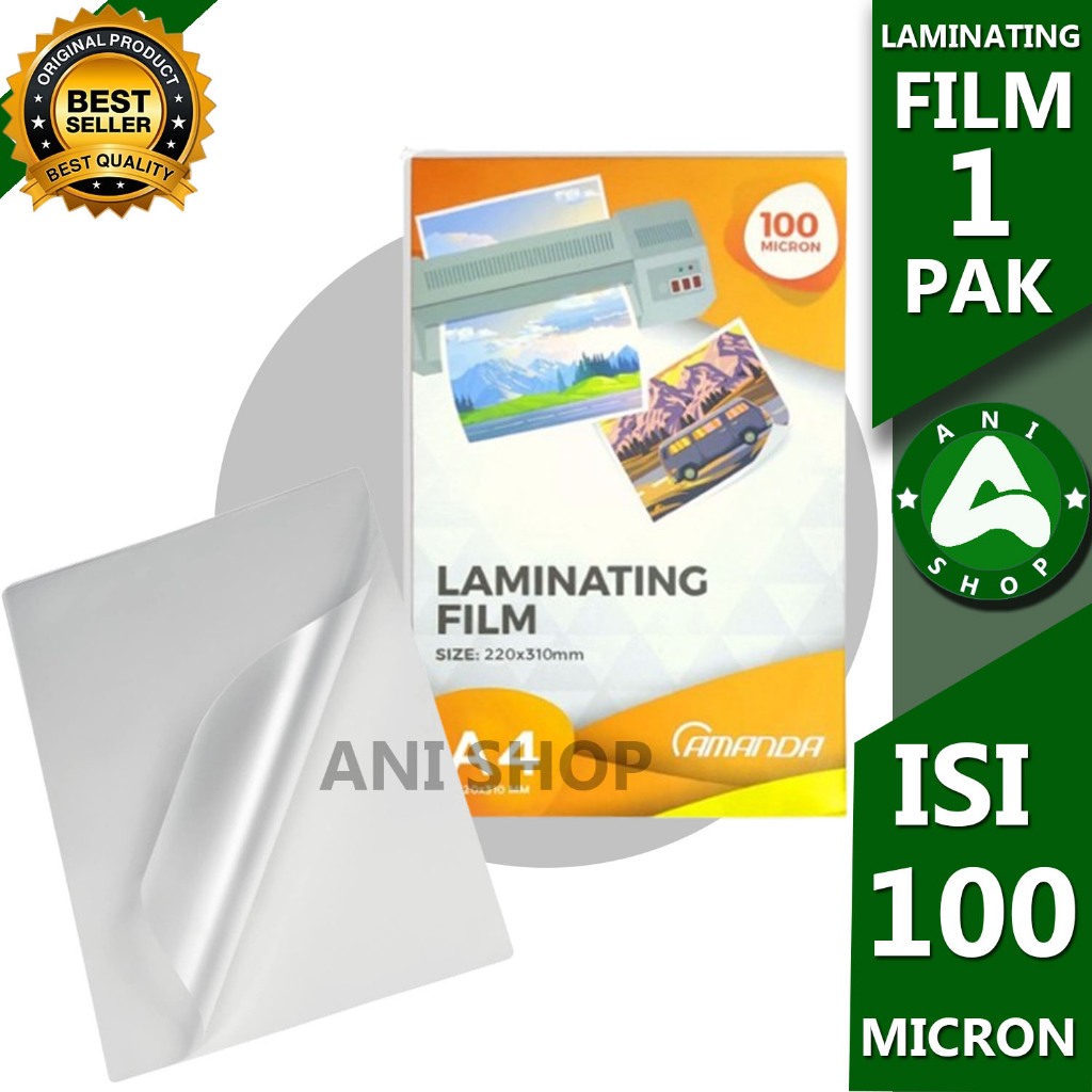 

LAMINATING FILM A4/F4 1 PAK ISI 100 MICRON PLASTIK LAMINATING ani shopp