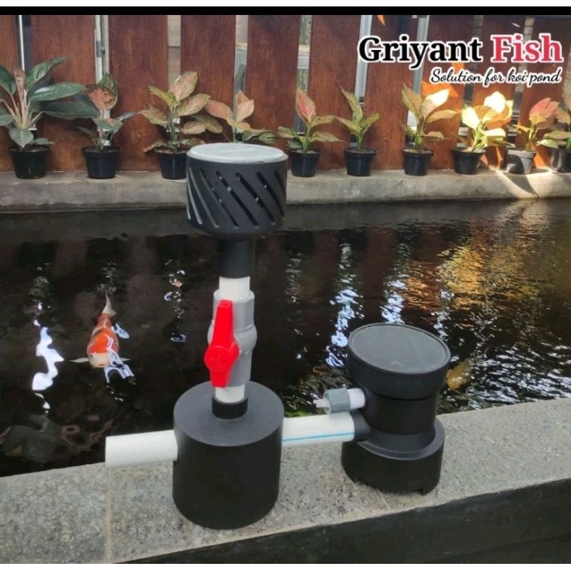 Set Instalasi Skimmer Kolam Koi I  Vacuum Bottom Drain + Diffuser I Skimmer Statis Tanpa Stop Kran