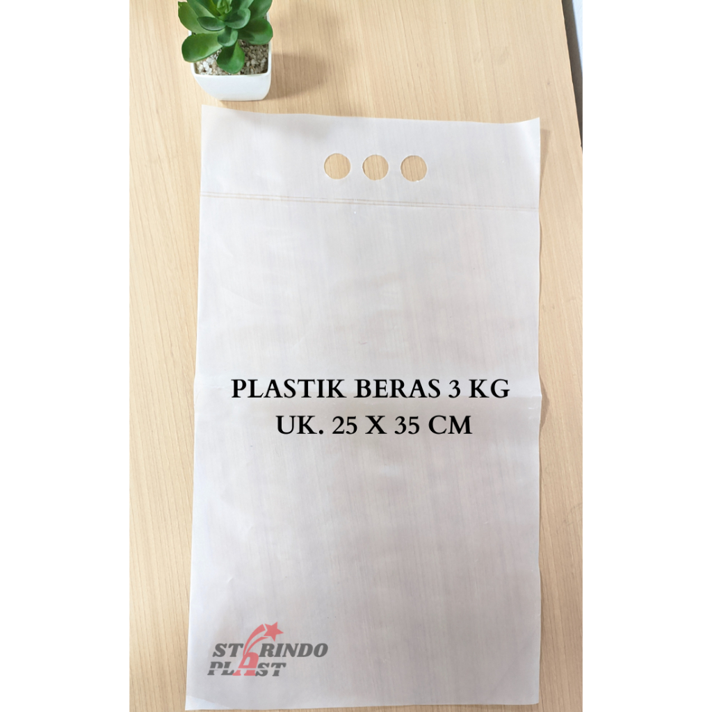 Plastik Beras Polos 3 kg HD Polos Model Jinjing 3 jari (50 pc) Starindo.plast