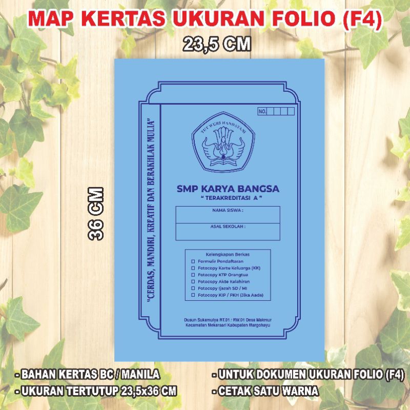 

Map/stopmap custom Aco/ paper fastener/ binder (cetak satu warna)
