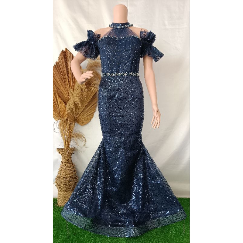 gaun penyanyi pesta duyung tile springkle/sequin