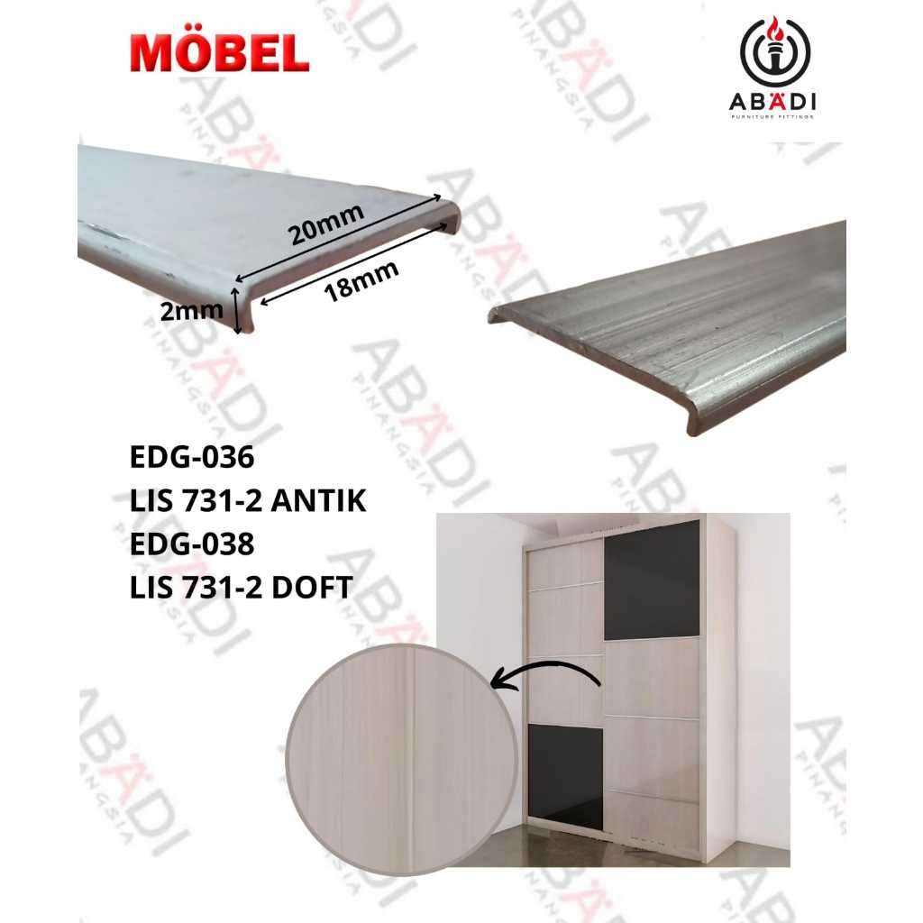 Lis List Variasi Edging Pinggiran Pemanis Alumunium Aksesoris Lemari Penutup Furniture 3 meter