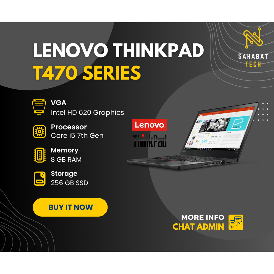 Laptop Second Lenovo Thinkpad T470 Core i5 Gen 7 Murah Bergaransi
