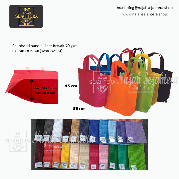 

SBLB 01 – Goodiebag Spunbond Handle Lipat Bawah 70 gsm L 38X45X8CM
